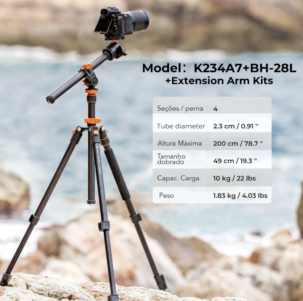 K&F Concept K234A7 + BH-28L + braço de extensão